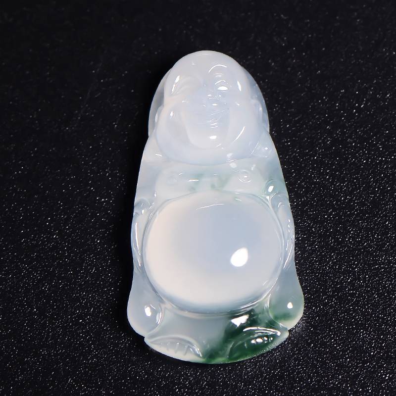 冰种飘花玉佛挂件