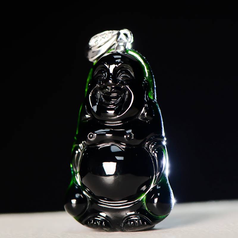 细糯种墨翠玉佛挂件