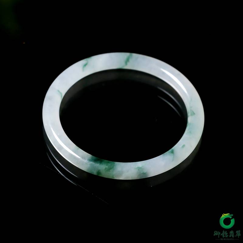 缅甸天然A货翡翠冰种飘花细圆条手镯 直径53mm 22.5克