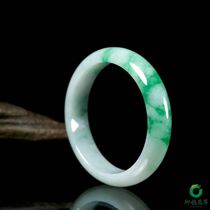 缅甸翡翠A货糯种飘翠手镯 内径56.5mm 55.1克