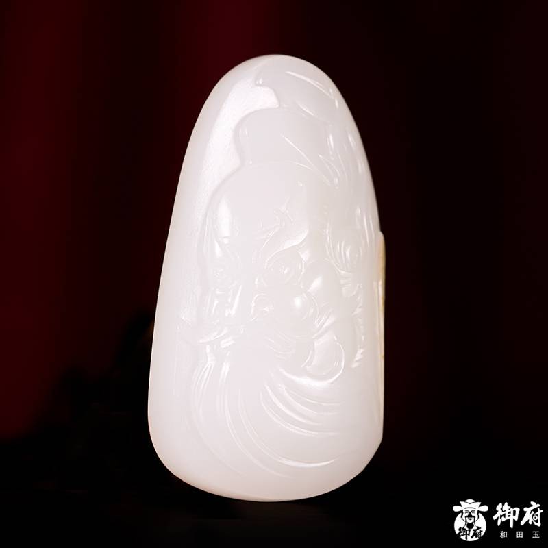 新疆和田玉洒金皮白玉籽料挂件 关公 13克 图片4