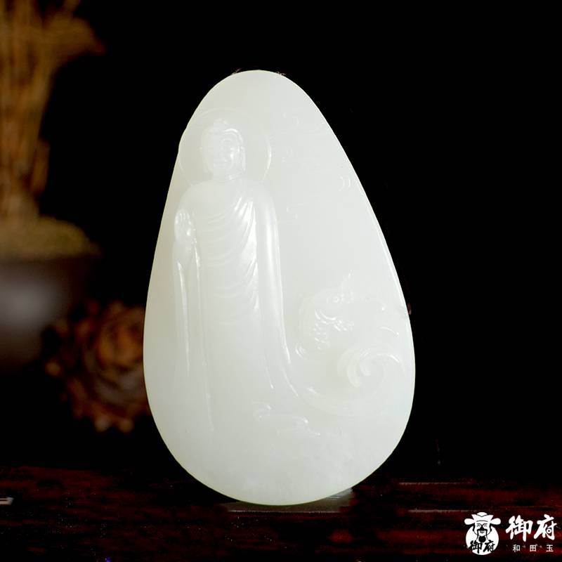 新疆和田玉原毛孔皮0白玉籽玉挂件 礼佛 18.8克 图片4