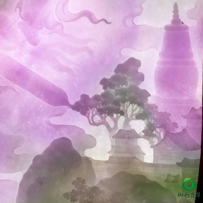 缅甸翡翠A货春带彩插牌摆件 文殊普贤菩萨 图片10