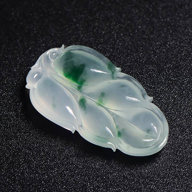 缅甸翡翠A货冰种飘花挂件 金枝玉叶 3.9克