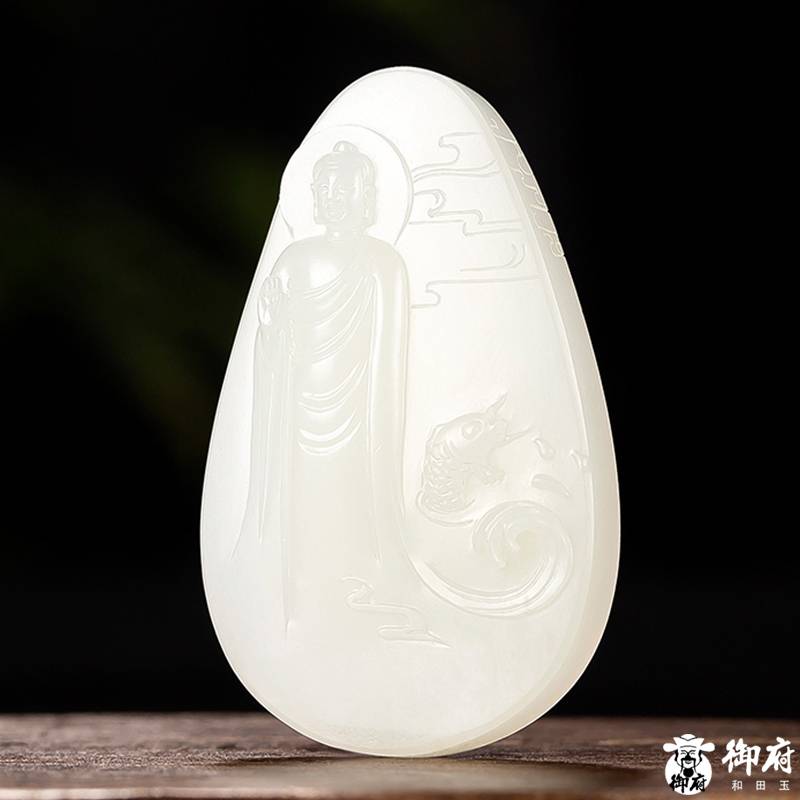 新疆和田玉原毛孔皮0白玉籽玉挂件 礼佛 18.8克 图片7