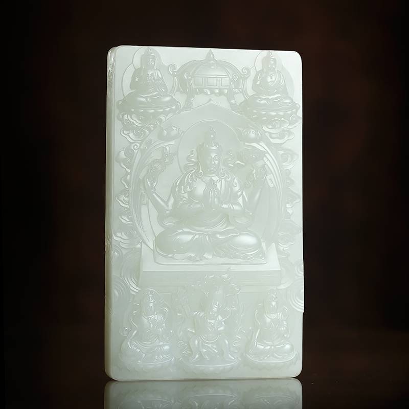 付雪飞工作室  "神工奖金奖" 重 1995克 新疆和玉玉白玉籽玉 摆件 四大菩萨 图片14