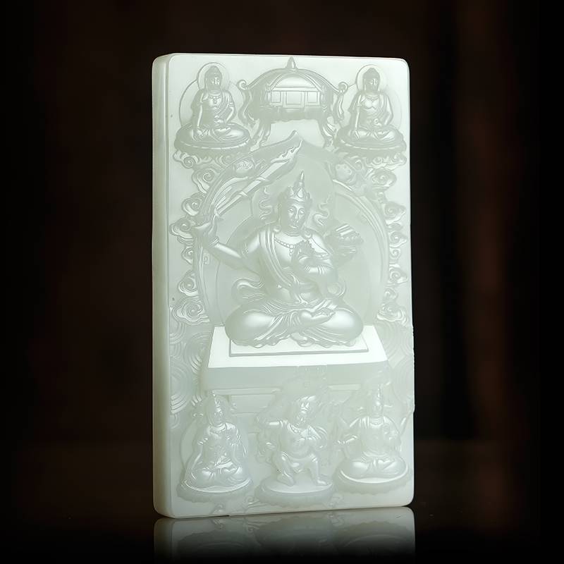 付雪飞工作室  "神工奖金奖" 重 1995克 新疆和玉玉白玉籽玉 摆件 四大菩萨 图片6
