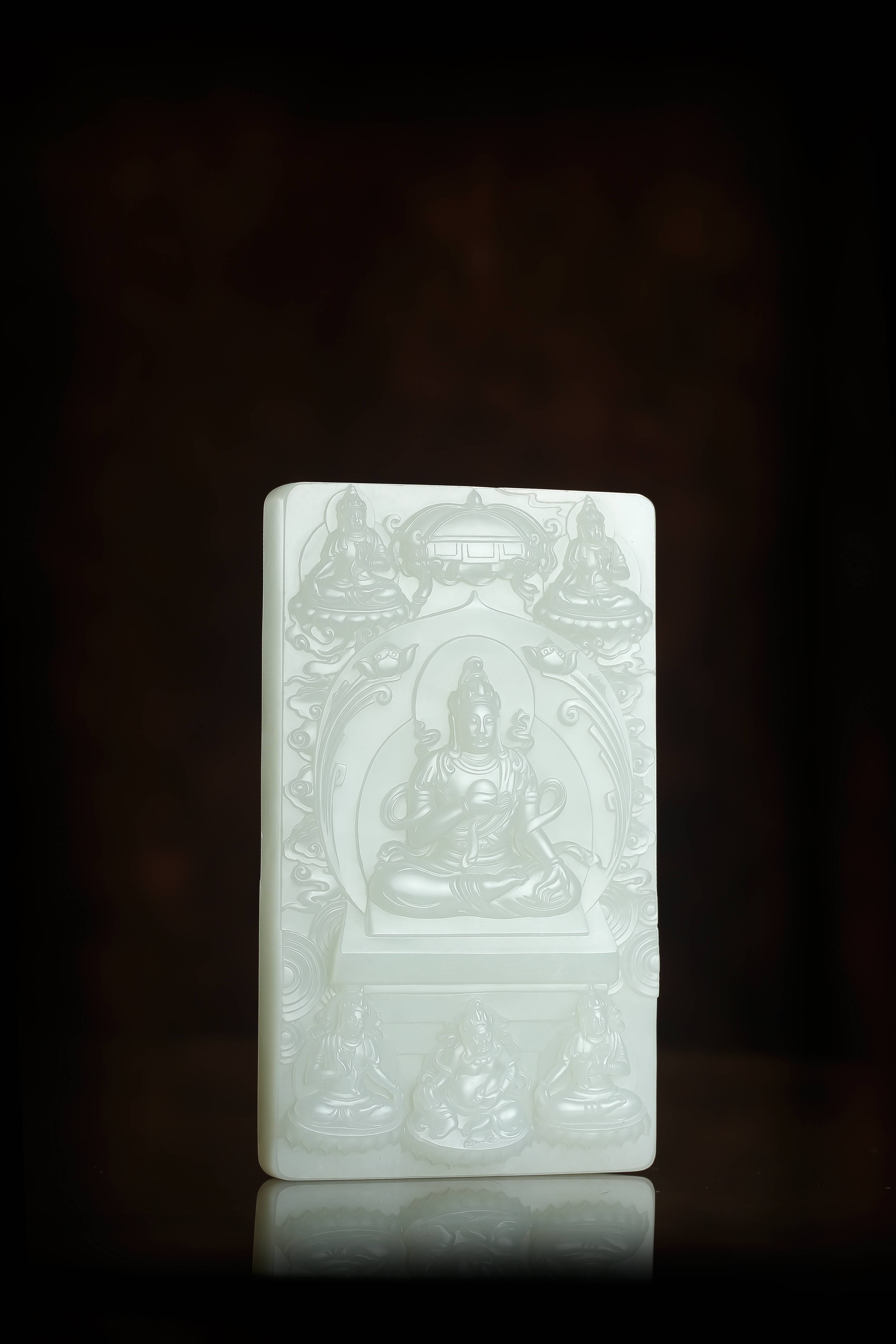 付雪飞工作室  "神工奖金奖" 重 1995克 新疆和玉玉白玉籽玉 摆件 四大菩萨
