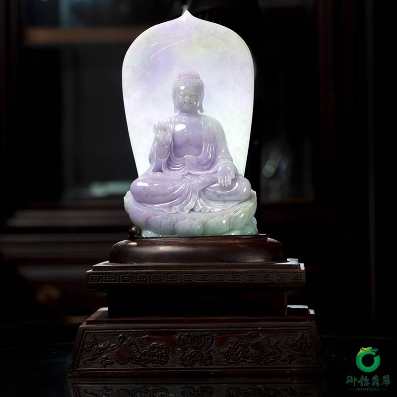 缅甸翡翠A货春带彩摆件 大日如来 图片6