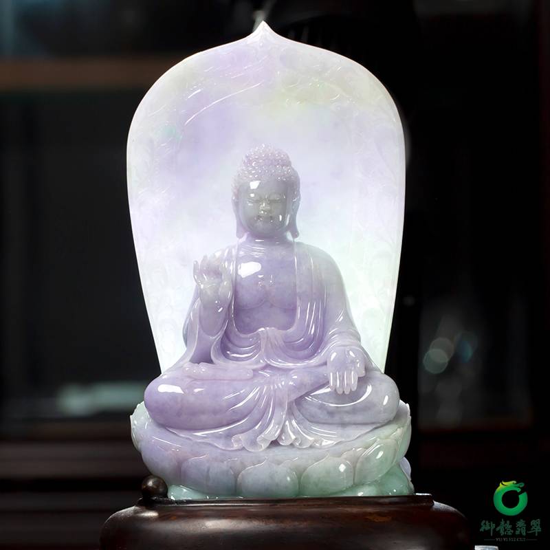 缅甸翡翠A货春带彩摆件 大日如来 图片3