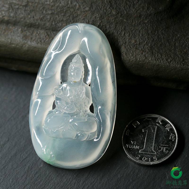 缅甸翡翠A货冰种观音吊坠 28.5克