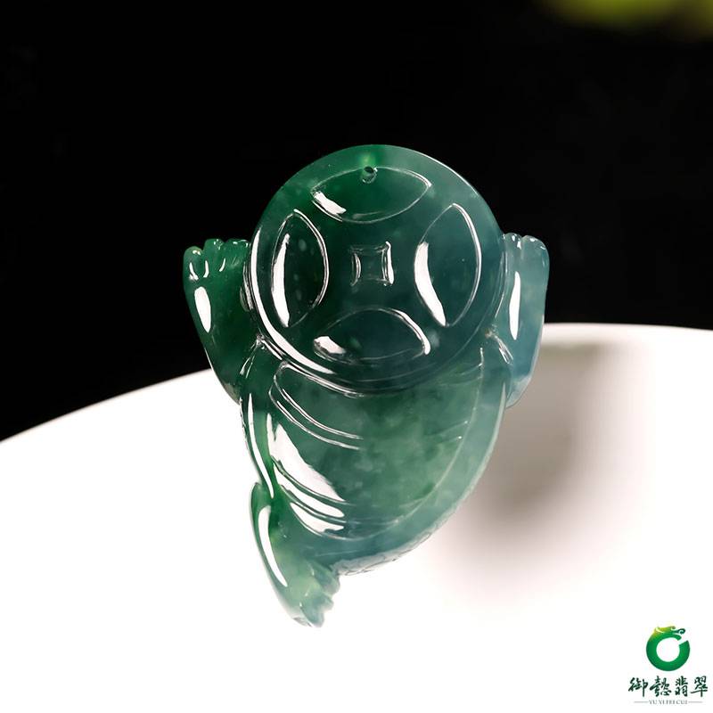 缅甸翡翠A货 冰种晴水蓝 三足金蟾 12.8克 图片6