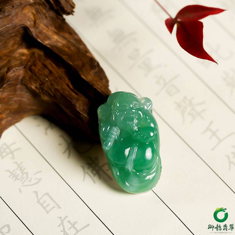 缅甸天然A货翡翠糯冰种满绿挂件 财神 4克 图片5