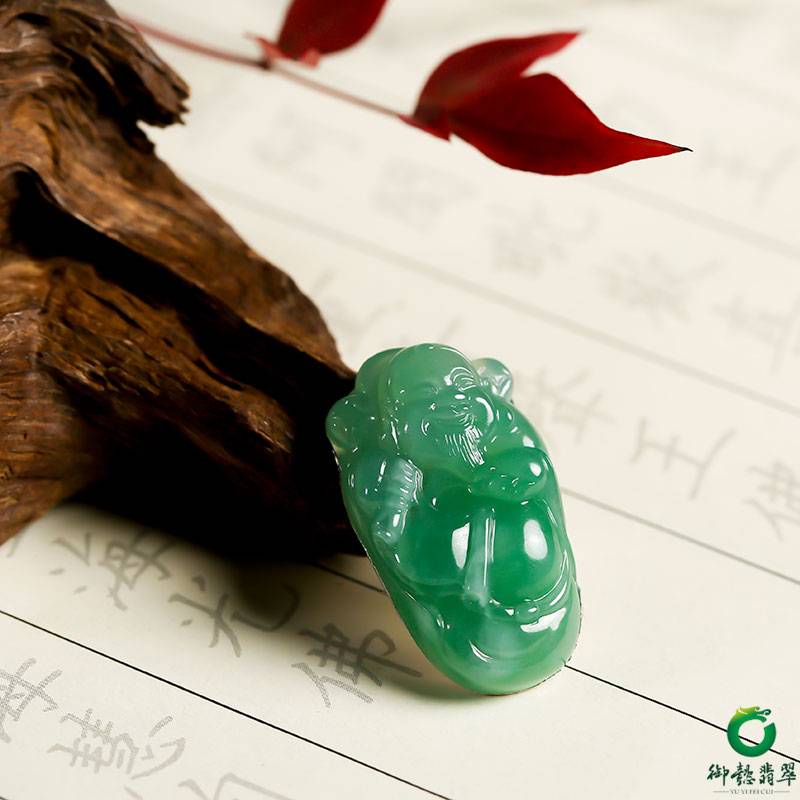 缅甸天然A货翡翠糯冰种满绿挂件 财神 4克 图片4