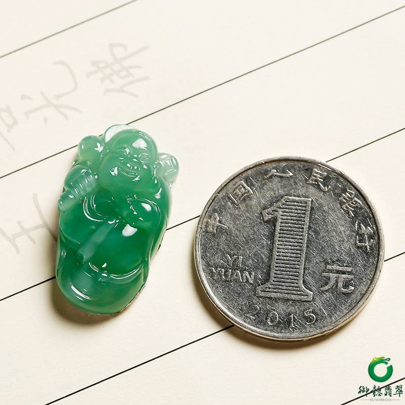 缅甸天然A货翡翠糯冰种满绿挂件 财神 4克