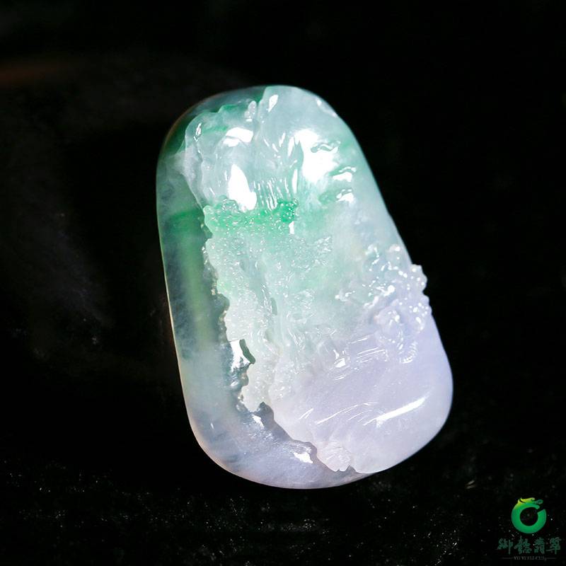 缅甸天然A货翡翠春带彩玉牌 山水牌 18.3克