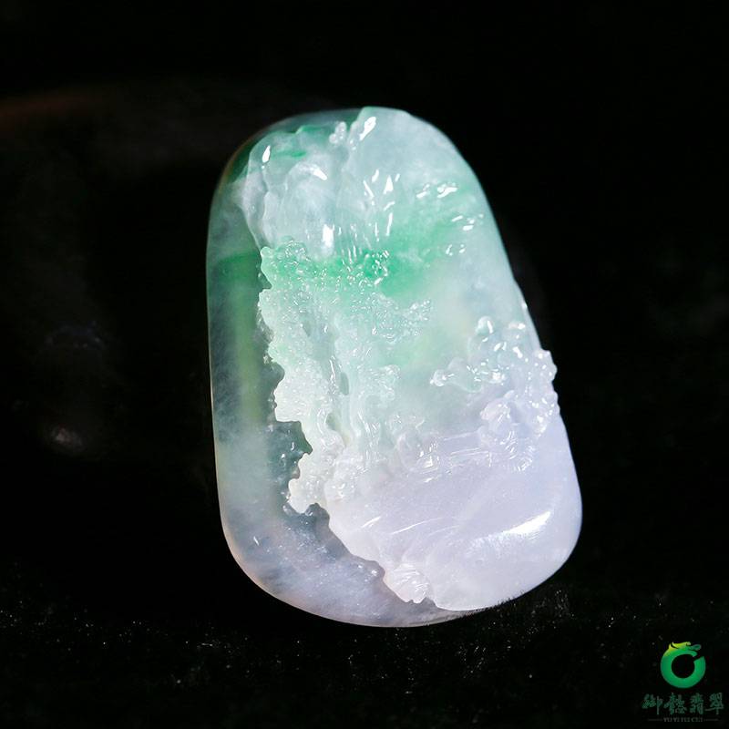 缅甸天然A货翡翠春带彩玉牌 山水牌 18.3克 图片3