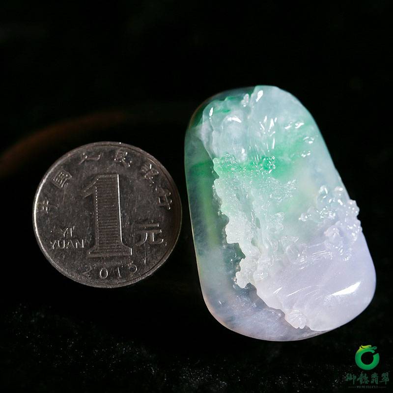 缅甸天然A货翡翠春带彩玉牌 山水牌 18.3克 图片6