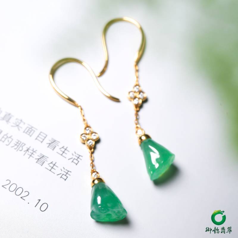 缅甸冰玻种黄金莲蓬耳坠 2.0克 图片5