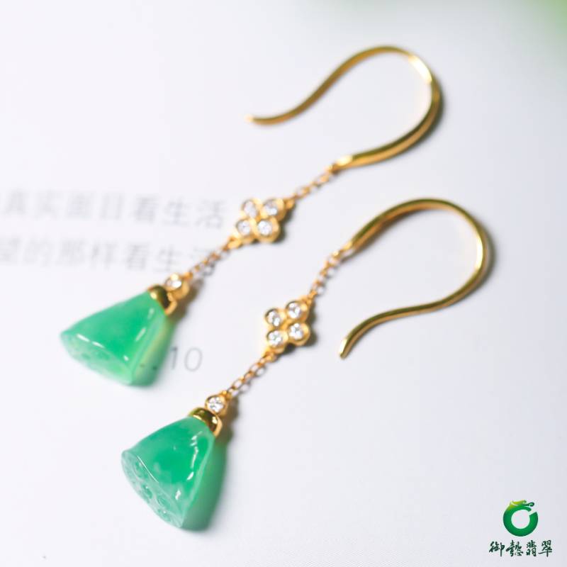 缅甸冰玻种黄金莲蓬耳坠 2.0克 图片4