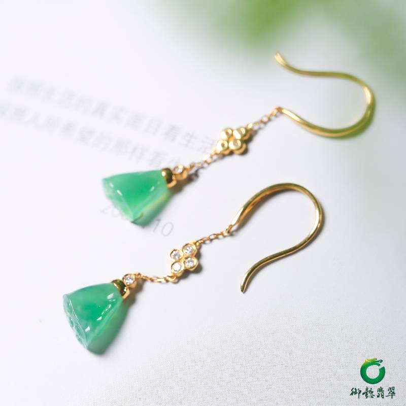 缅甸冰玻种黄金莲蓬耳坠 2.0克 图片3