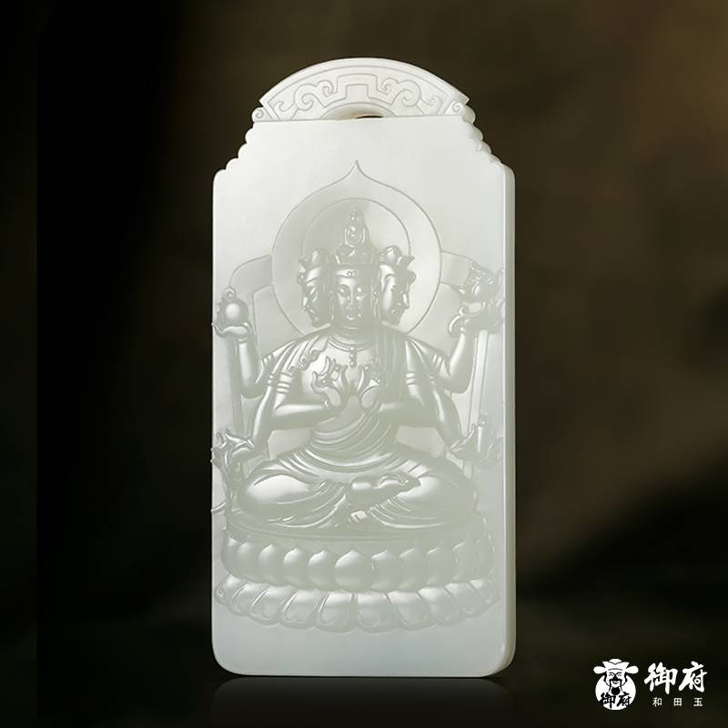 &ldquo;神工奖&rdquo;金奖 付雪飞工作室 重 1596.9克 新疆和田玉羊脂白玉籽料 八大守护神 图片16