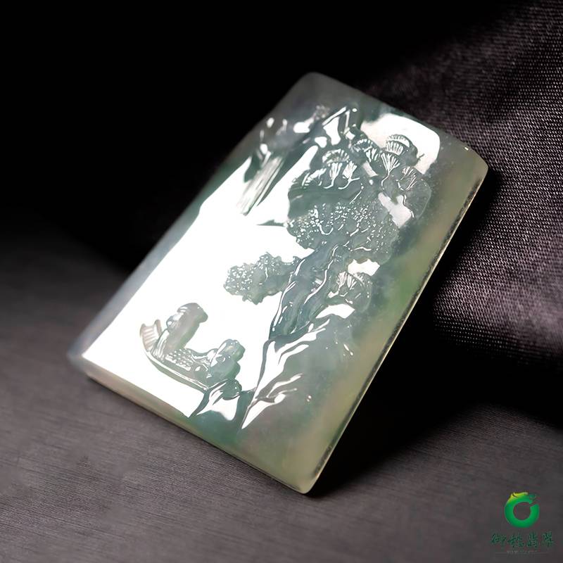 缅甸翡翠冰种山水情玉牌 25.7g 图片3