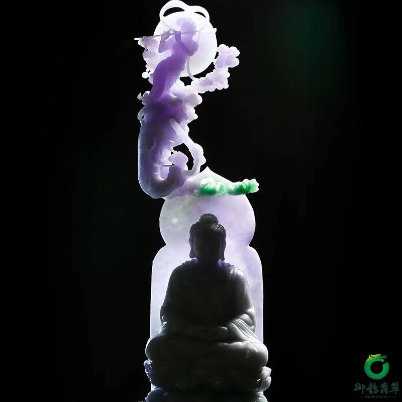 缅甸天然A货翡翠摆件 飞天奏佛音 1291克 图片11