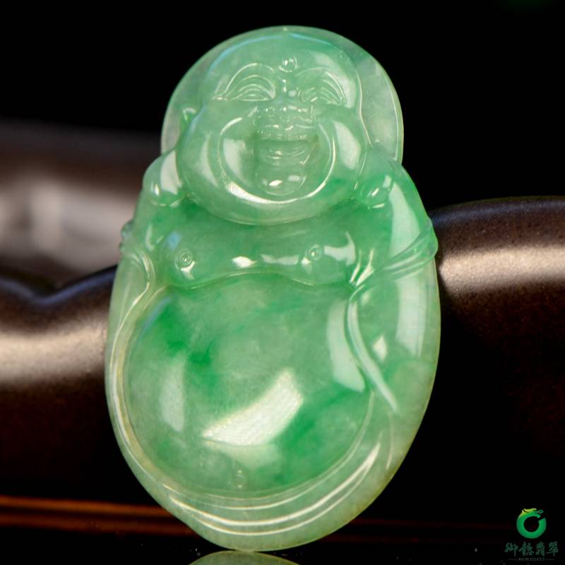 翡翠糯冰种飘绿 开心弥勒 挂件5.9克