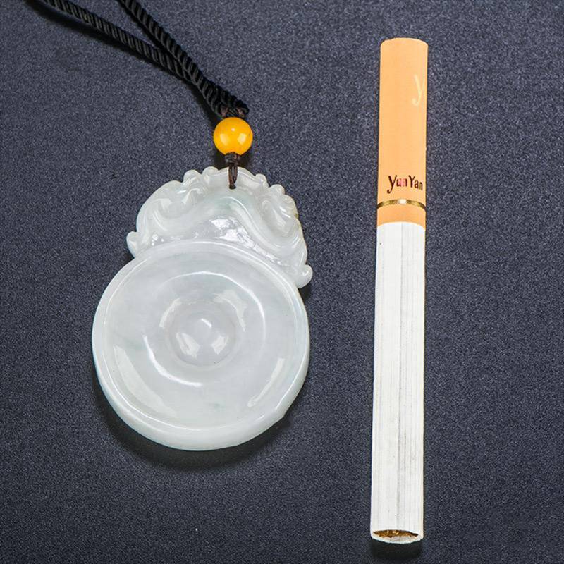 缅甸翡翠A货冰糯种吊坠挂件 二龙戏珠17.6 克