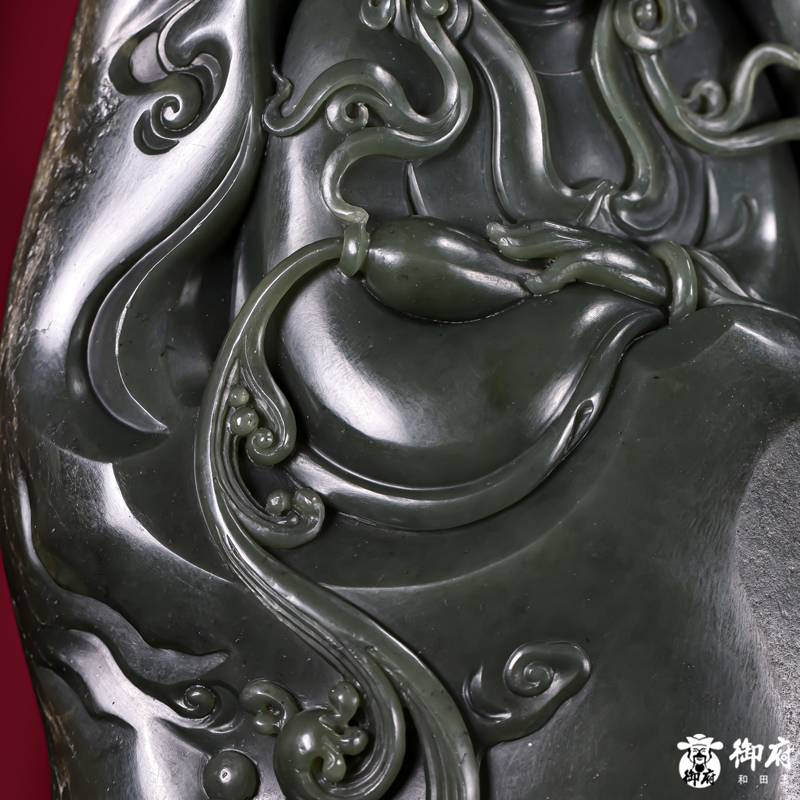 新疆和田玉原毛孔皮青玉籽玉摆件 净瓶观音 1207克 图片7