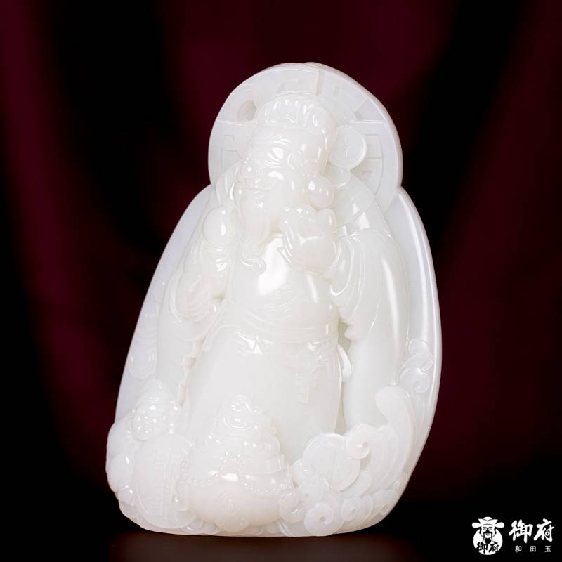 海派玉雕大师付雪飞作品 重419.6克 新疆和田玉原毛孔皮白玉独籽摆件 聚财纳福