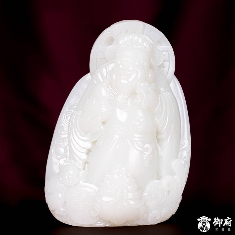 海派玉雕大师付雪飞作品 重419.6克 新疆和田玉原毛孔皮白玉独籽摆件 聚财纳福 图片8