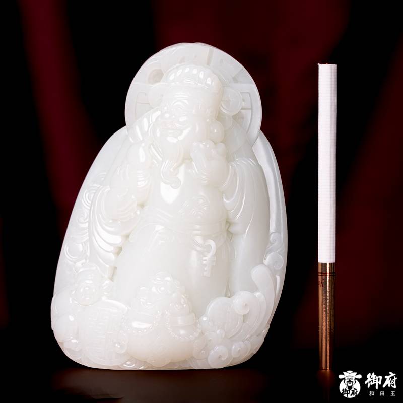 海派玉雕大师付雪飞作品 重419.6克 新疆和田玉原毛孔皮白玉独籽摆件 聚财纳福